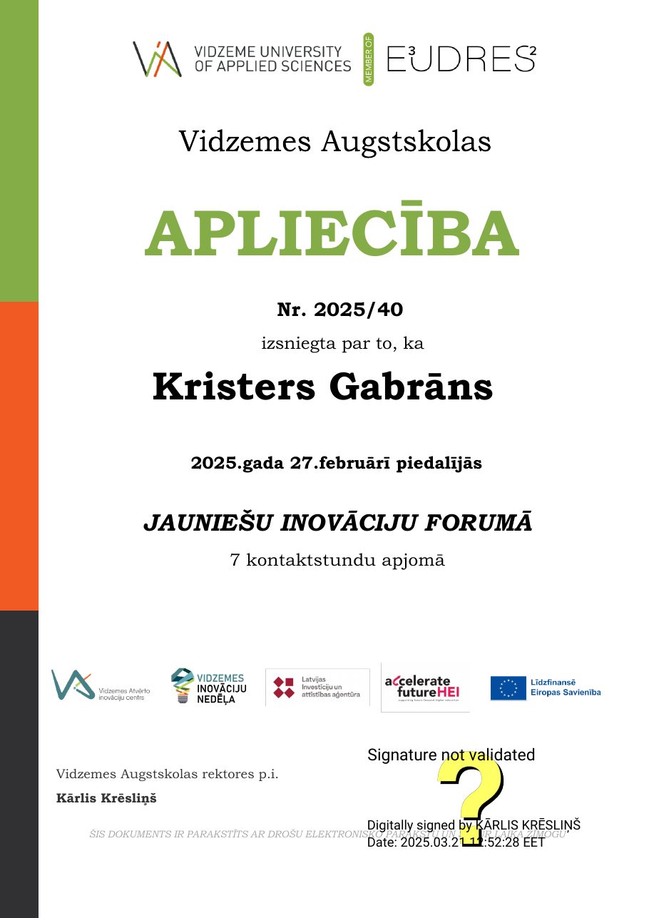 ViA certificate of participation